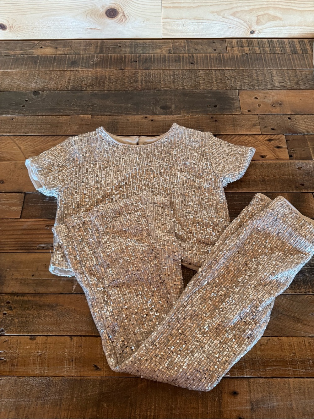 art class Cream Sequin Short Sleeve Top and Legging Pajama Set